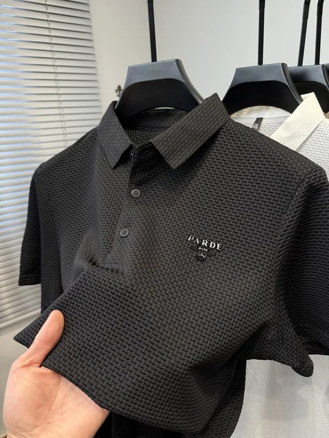 Polo d'été décontracté pour hommes, à la mode, de luxe, Design en Relief, manches courtes, haute qualité, élastique, respirant, séchage rapide, t-shirt 1