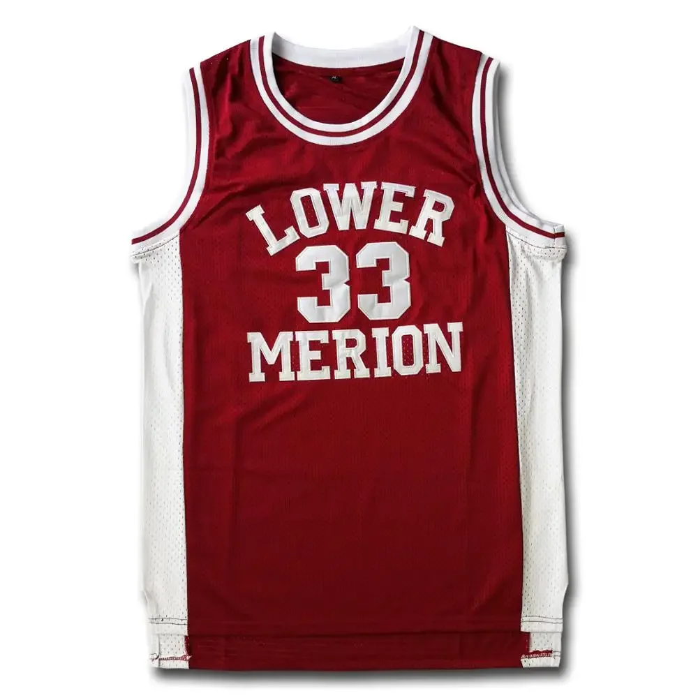 #33 Lower Merion Headgear Men's Maroon High School Retro basketball Jersey Embroidered