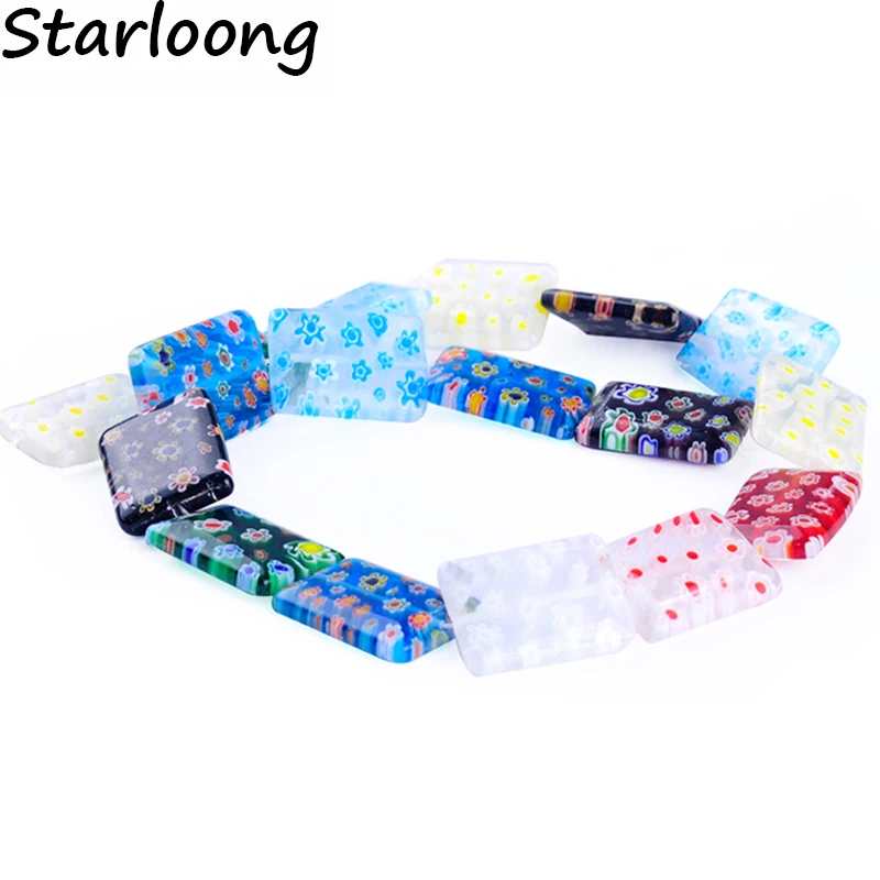 

16pcs/String Colors Mixed 17*23mm Rectangle Shape Beads Lampwork Glazed Glass Beads For Bracelet Necklace DIY Jewelry Making