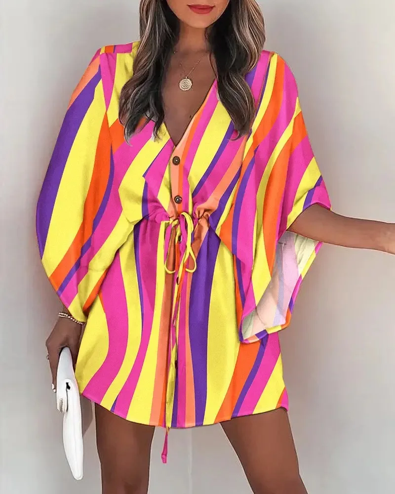 Fashion Ruffle Flower Print Irregular Dress For Women 2022 Spring Autumn Batwing Long Sleeve Elegant Office Ladies Mini Dresses