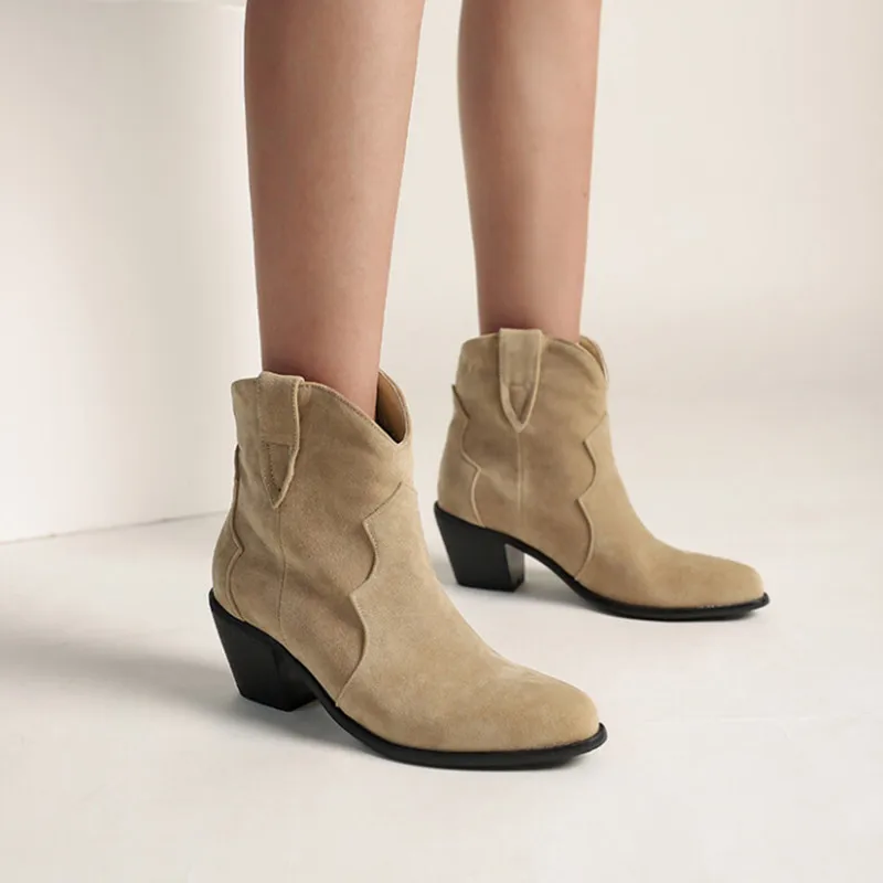 2022 Western Women's Ankle Boots Autumn and Winter Cowboy Boots Plus