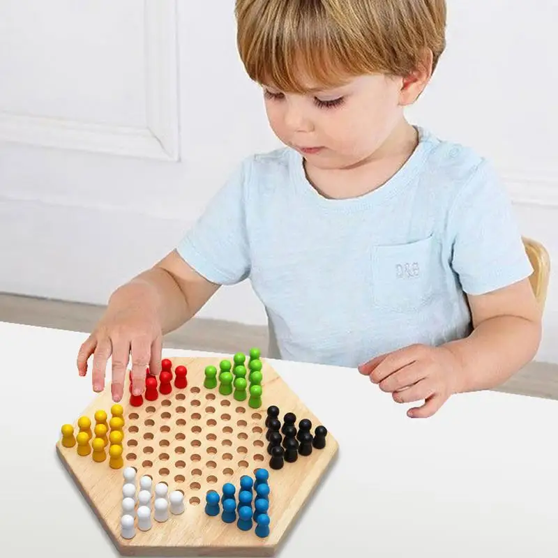 Chinese Checkers Set Wooden Educational Board Kids Classic Checkers Set Strategy Board Set Kid Family Toy Chess board game Gift 3