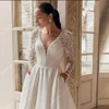Elegant Lace Long Sleeves Women Wedding Dresses Minimalist Satin A-Line Bridal Gowns Mopping Length Vestidos De Novia Customized 3