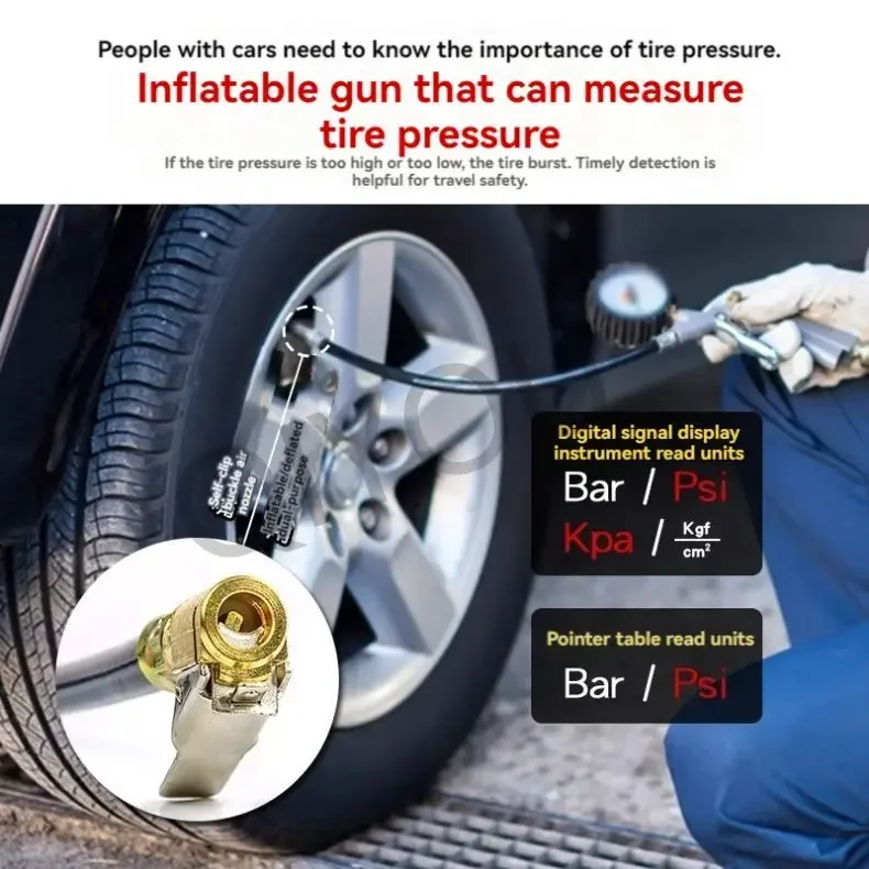 Digital Tire Pressure Gauge Can Be Deflated Car Tire Air Gun Barometer Air Pressure Gauge Inflation Gun Inflation Table