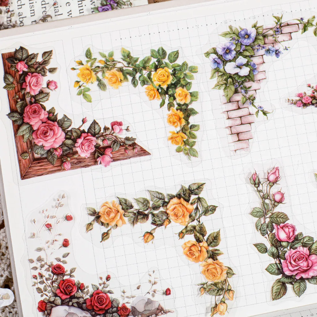 Flowers Corner Stickers 30 Pcs PET sticker package DIY diary decoration sticker album scrapbooking Junk Journal