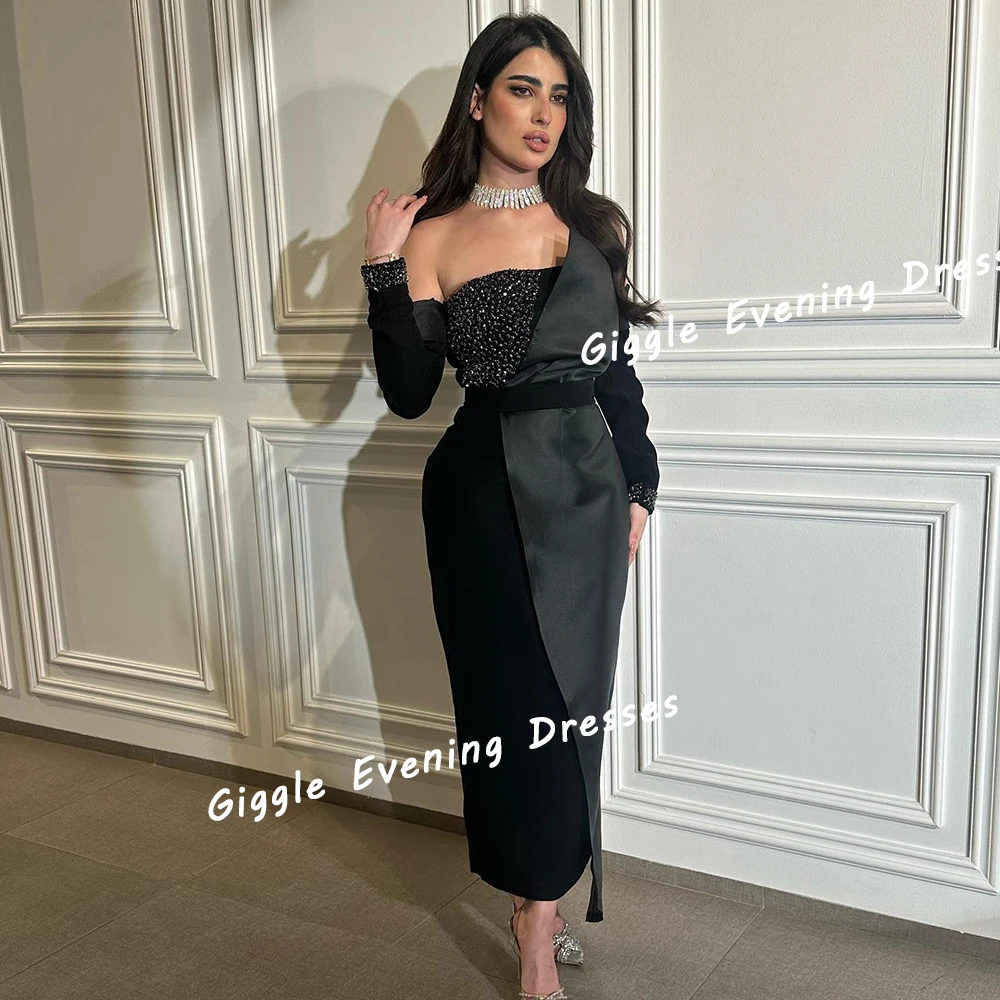 

Giggle Satin Strapless Beading Close-Fitting Prom Gown Saudi Arab Elegance Ankle-Length Evening Party Dresses for Women 2024