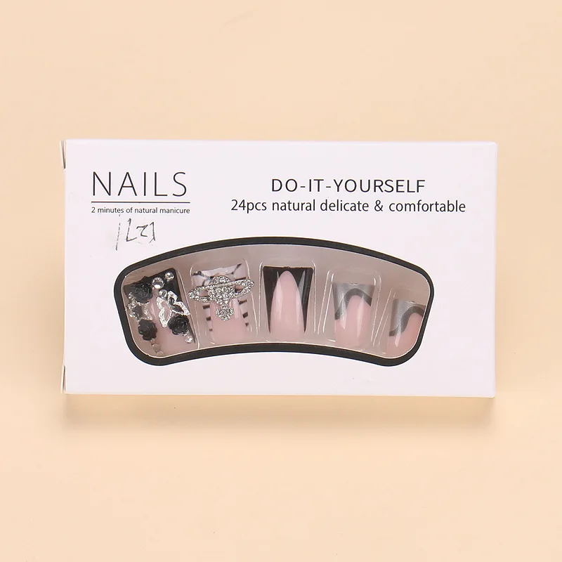 Description Picture 5 of item24pcs Fashion Duck Nails Press on Y2K French Black Fake Nails Tips Square Head Wearable Manicure Full Cover False Nail for Women