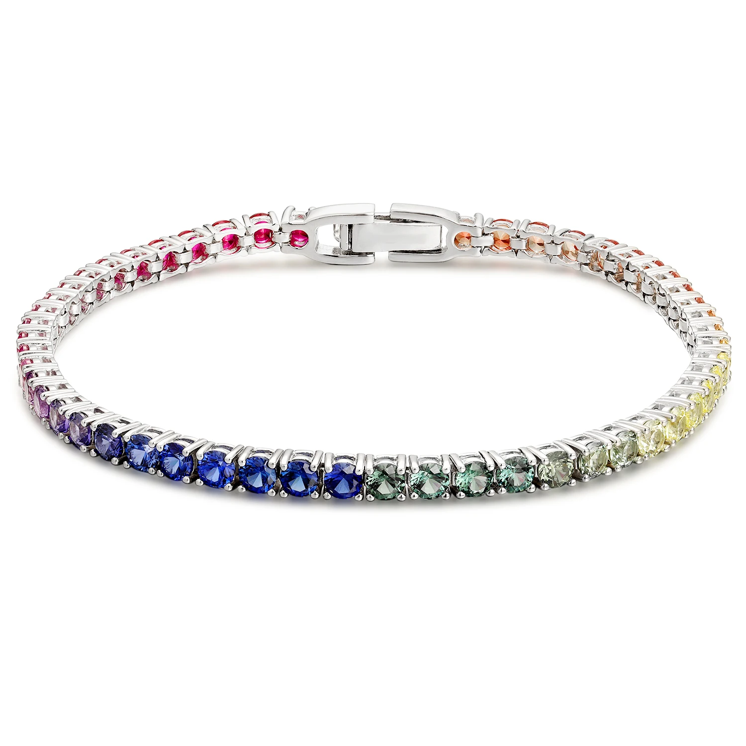 Anster Gradient Rainbow Sapphires 3.0mm Round Shape Tennis Bracelet S925 Unisex Fashion Jewelry Lab Grown Color Sapphires Custom