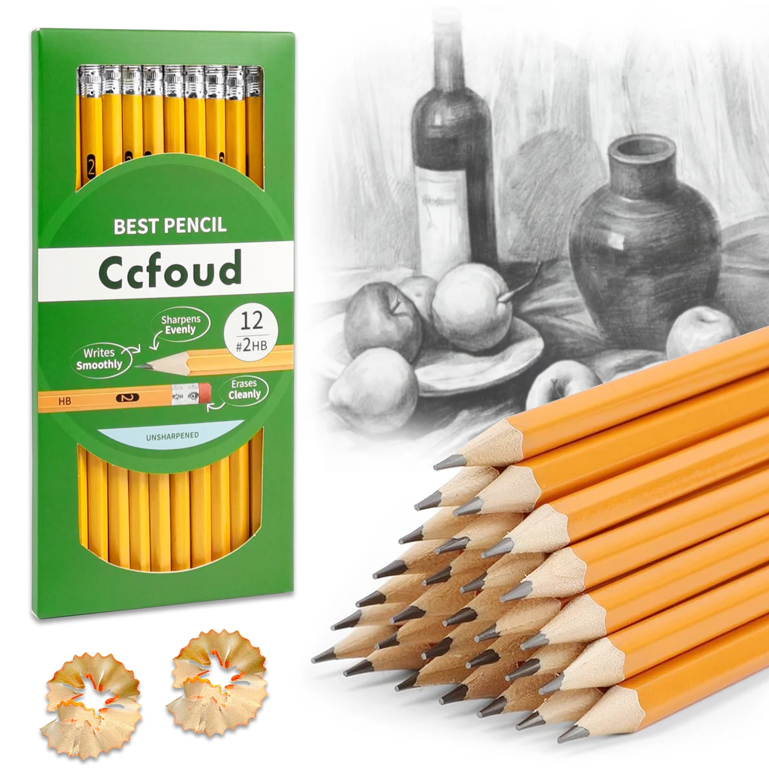 12-150pcs Bulk Pencils with Eraser top,2 HB Pencils for Writhing, Drawing and Sketching,Yellow Wood-Cased Pencils 1