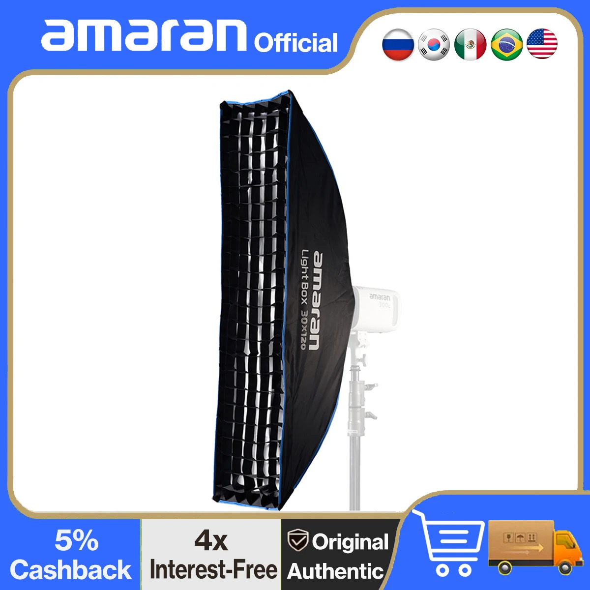 Amaran Light Box 30x120 Portable Octagon Softbox Honeycomb Grid Outdoor SoftBox Diffuser Amaran 300c 150c 200xS Photography Softbox