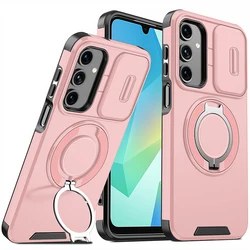 Shockproof Armor Back Cover with Ring Stand and Camera Protection for Samsung A16 5G (LK-pink)
