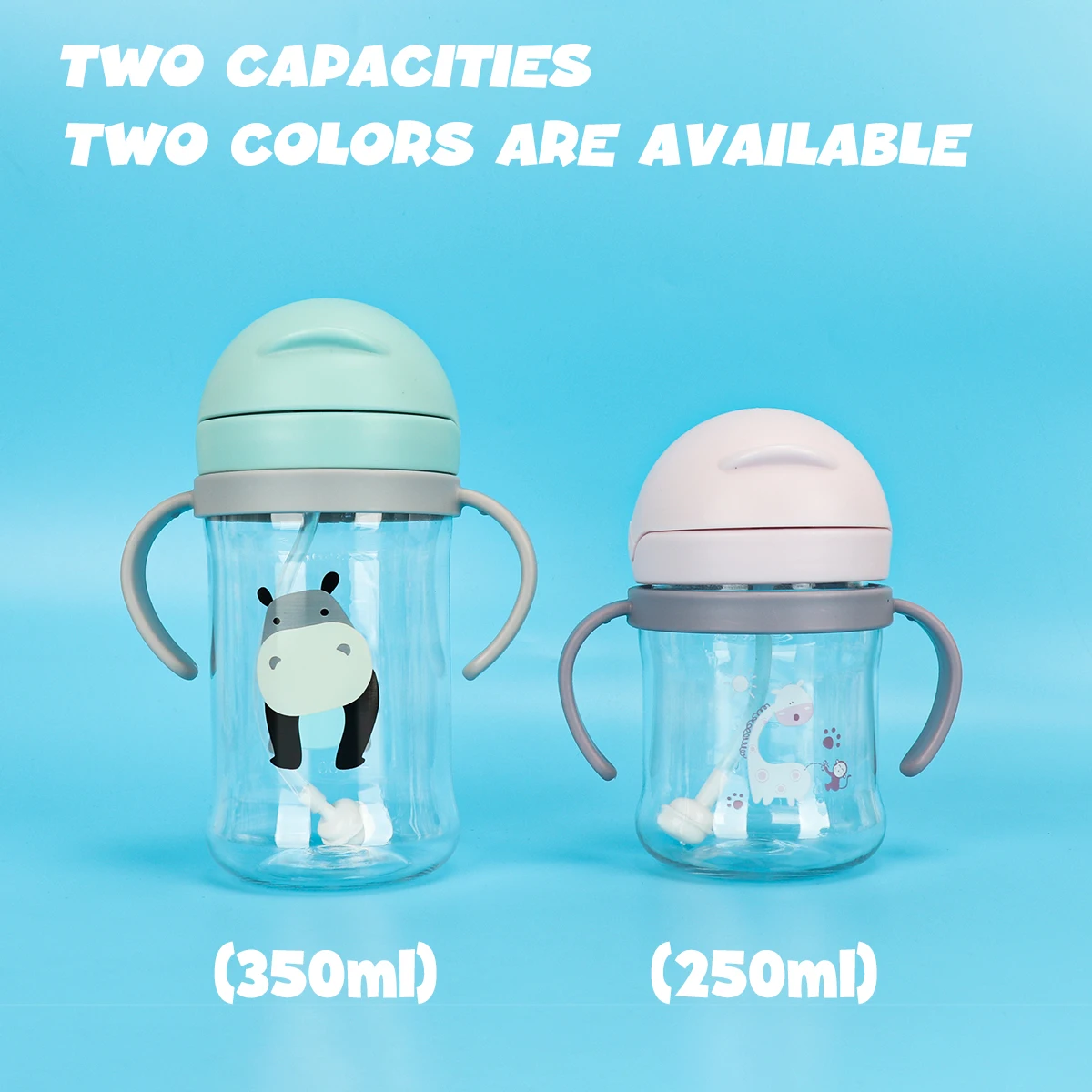 Kids Water Bottle 250ml/350ml with Straw & Anti Leak Silicone Ball, Wide Mouth Baby/Toddler Sippy Cup