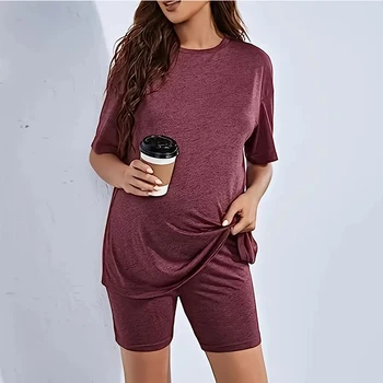 Maternity Casual Solid Short Sleeve T-Shirt & Shorts Set Comfortable Elastic Waist Pregnancy Clothes Soft Loungewear Pregnant