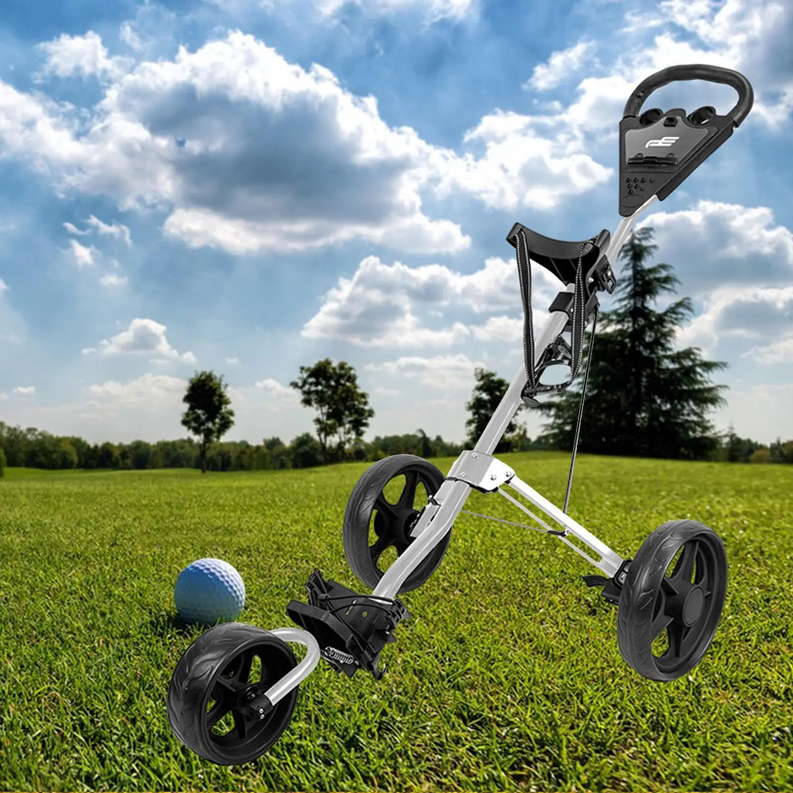 Golf Cart Compact with 3 Wheel Easy to Open and Close Folding Golf Push Cart