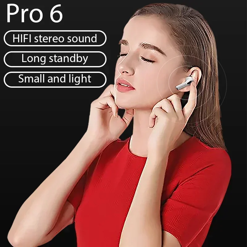 Pro 6 TWS Fone Bluetooth Earphones Wireless Bluetooth Headset Noise Cancelling Earbuds with Mic Pro6 Wireless Headphones 6