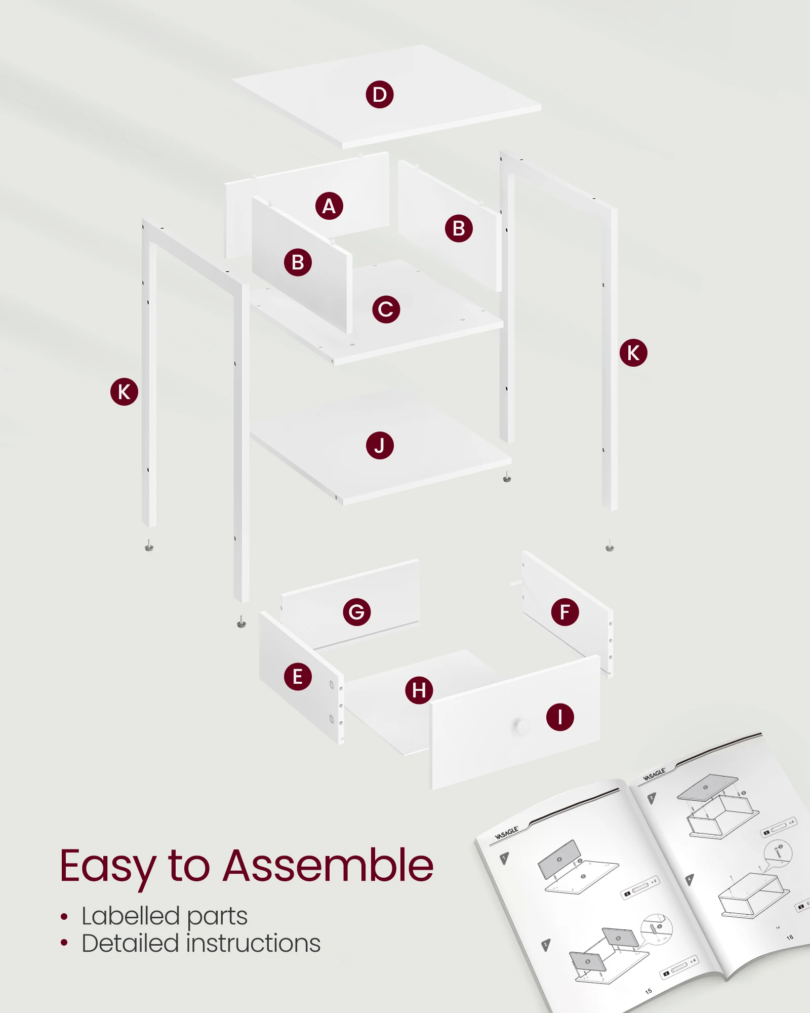 VASAGLE Nightstand, Bedside Table, Side Table with Drawer and Shelf, End Table, Easy Assembly, Steel Frame - Image 6