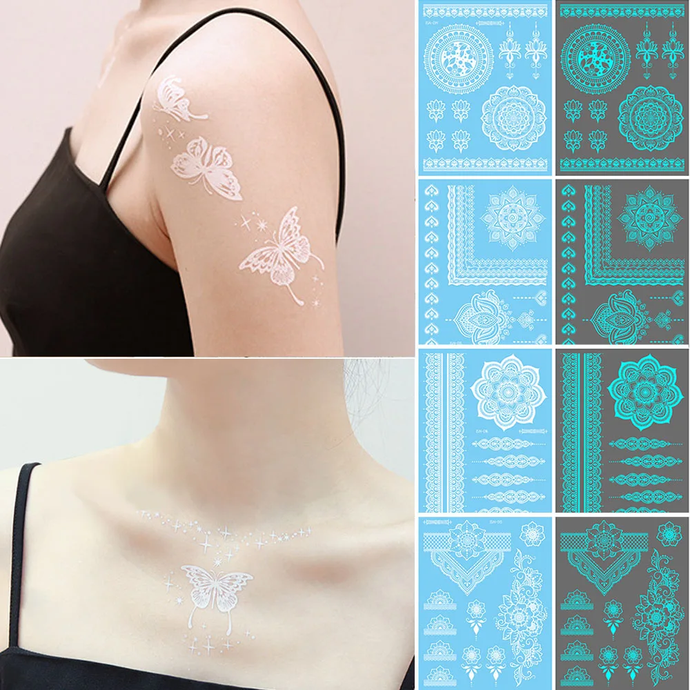 

Водостойкие Светящиеся в темноте тату-наклейки, стойкий цветочный узор, Сексуальная Татуировка до ключиц, стикер для боди-арта, модная накладка на грудь, искусственная татуировка