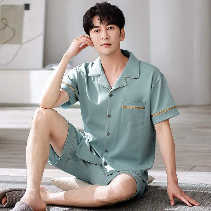 Cotton Men's Pajamas Summer Short Sleeve Shorts Thin Large Size Loose High-end Loungewear Set Cool Latest Trend Casual Sleepwear