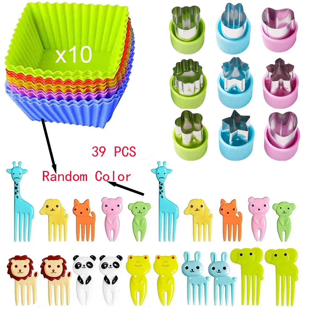 Vegetable slicer fruit cutters mold for kids children shapes set cookie stamps mold DIY mini food with forks stainless steel vegetable cutter