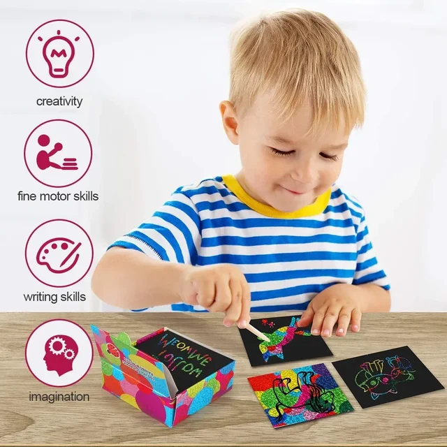2024 Colorful Scratch Magic Paper Note Kids Painting Drawing Rainbow Scratch Off Paper Teens Rainbow Scratch Art for Kids 2