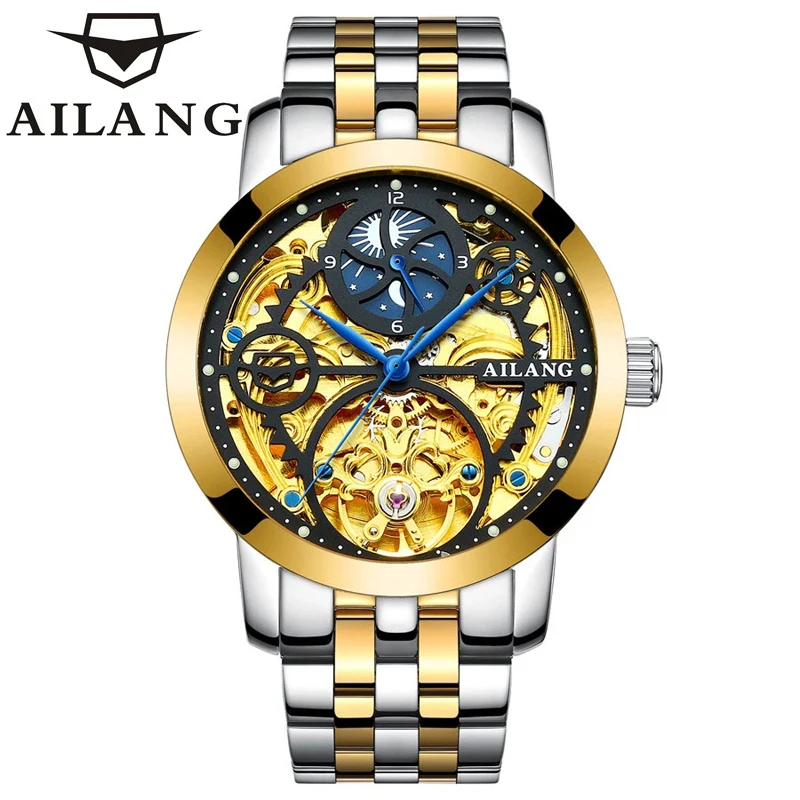 

AILANG Luxury Brand Automatic Mechanical Men Watch Men 2024 New Fashion Business Watch Tourbillon Hollow Dial Steampunk Reloj