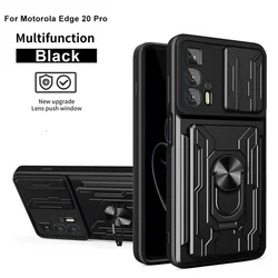 Shockproof Armor Case with Magnetic Ring and Card Slot Holder - Premium Protective Back Cover for Moto Edge 30 (Black)