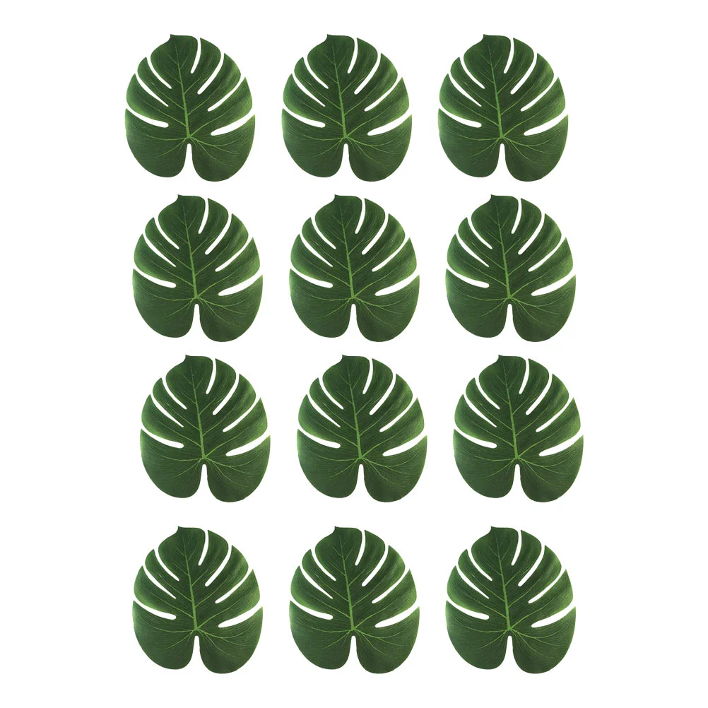 

12 Pcs Decorate Turtle Leaf Table Runner Fireplace Palm Tree Mats Plastic Tropical Leaves