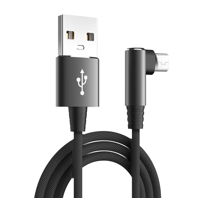 USB Micro Cable 3A 90 Degree Elbow Data Cable Charger Cord for Samsung Xiaomi Mobile Phone Accessories Fast Charging Usb Cable Black