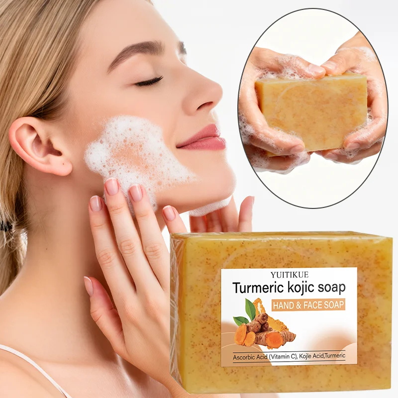 Hand And Face Soap with Turmeric Curcumin Vitamin C Lactic Acid Exfoliating Natural Skin Care Soap Bar for Brighter Skin