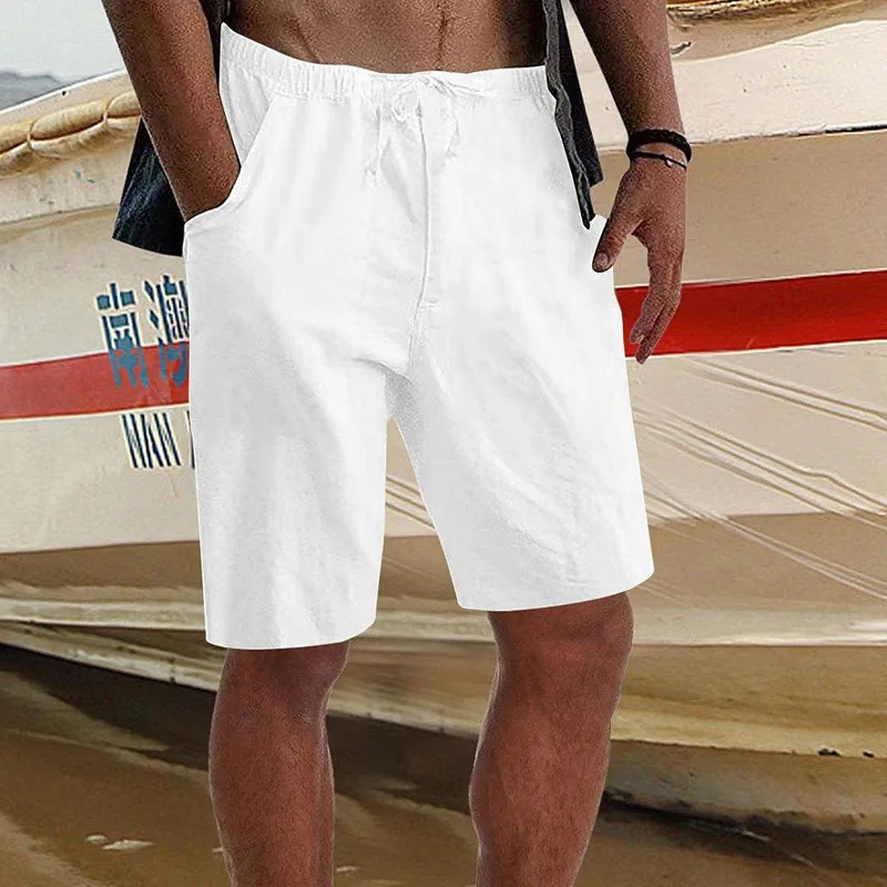 Cotton and Linen Shorts for Young Men Solid Color Loose Fitting Summer Outdoor Casual Pants European and American Fashion Trends