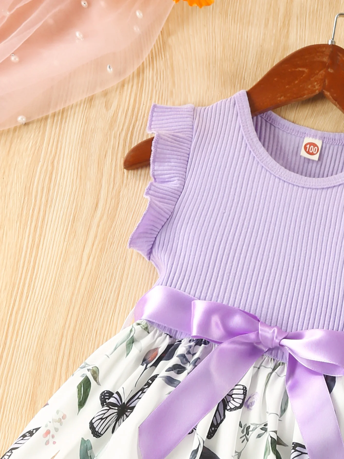 Girls Dress 3-7 Years Old Summer Sweet Casual Ruffled Butterfly Flower Print Party Korean Princess