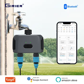 GIRIER Tuya Smart Water Timer Programmable Sprinkler Timer with 2 Outlets for Automatic Irrigation System Works Alexa Hey Google 1