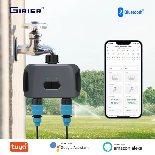 GIRIER Tuya Smart Water Timer Programmable Sprinkler Timer with 2 Outlets for Automatic Irrigation System Works Alexa Hey Google 1