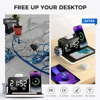 7-in-1 Wireless Charging Dock Phone Stand With Night Light Time and Temperature Display For IPhone Headphones and Watches - Image 3