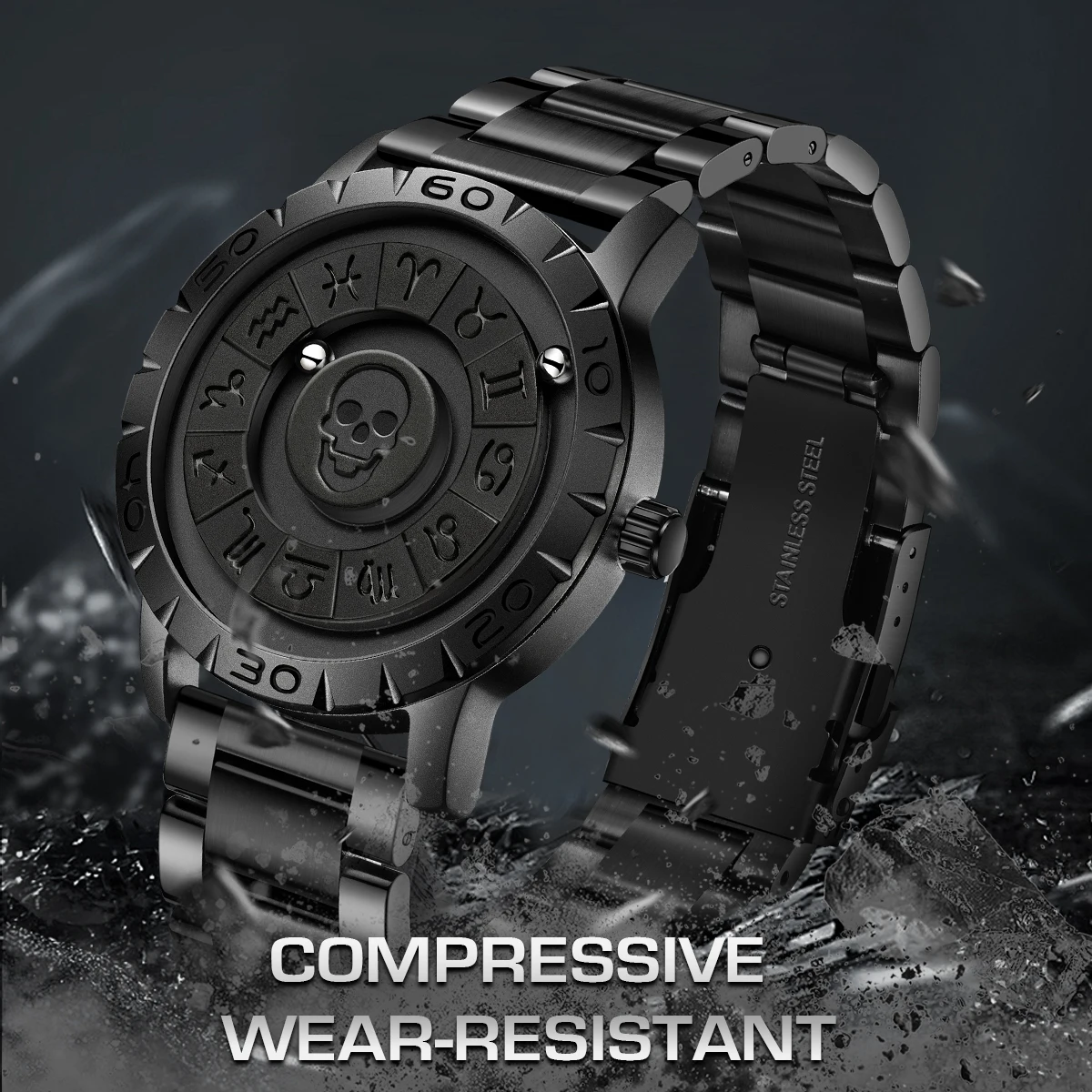 FOXBOX Man Quartz Watch Brand Creative Stainless Steel Band Scrolling Beads Watch for Men Magnetic Force Waterproof Clock 2024