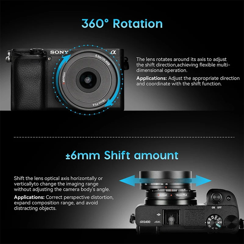 AstrHori 18mm F5.6 APS-C 광각 360 ° 니콘 Z Z5, E ZVE10 FX30, 후지필름 X Xm5, 시그마, 라이카, 루믹스L용 회전식 시프트 렌즈