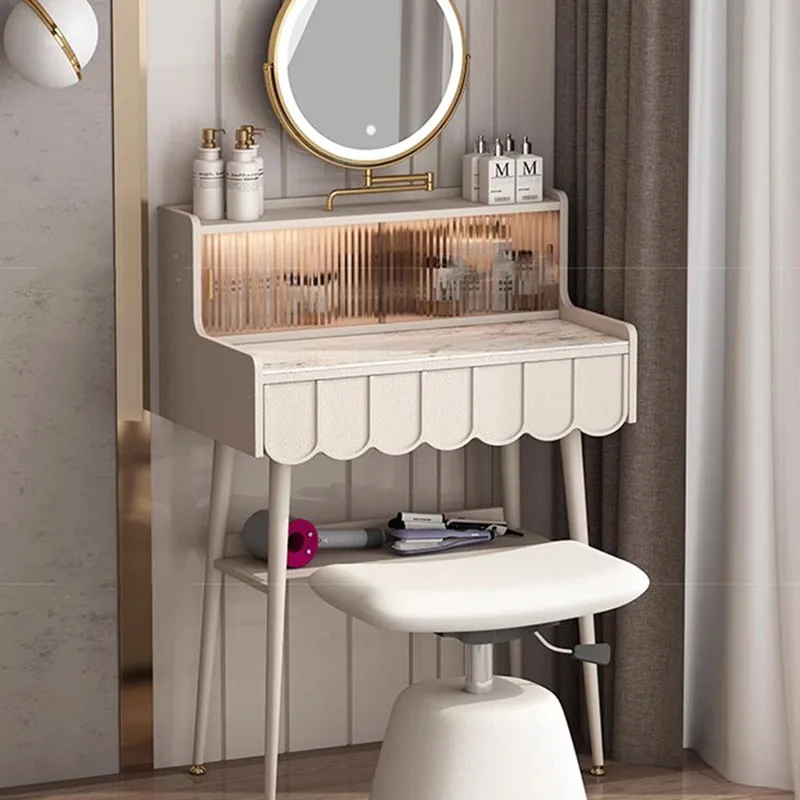 

Narrow Modern Minimal Dressing Table Girl White Small Mirror Vanity Dressing Table Bedroom Storage Tocador Maquillaje Furniture