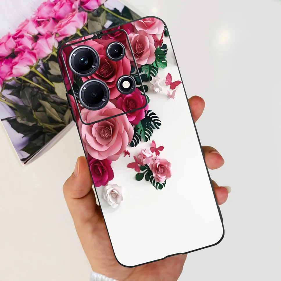 Fashion Cute Flowers Luxury Black Phone Case Back Cover