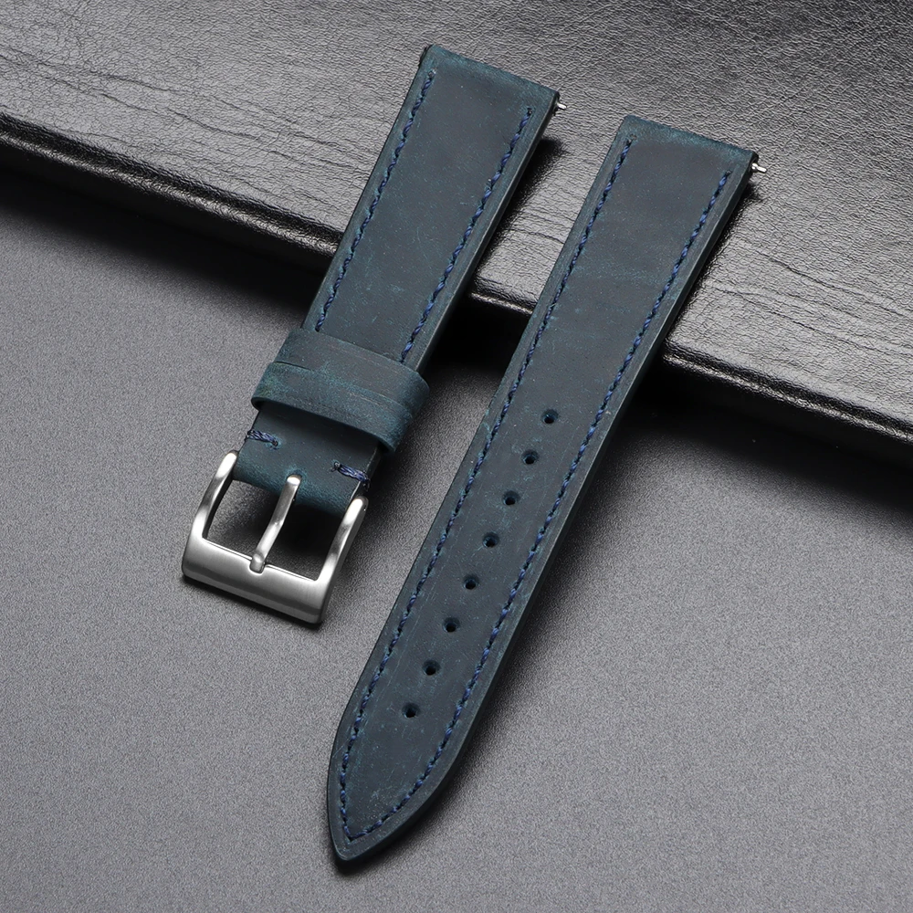 Vintage Retro Calfskin Leather Watch Band with Quick Release Strap