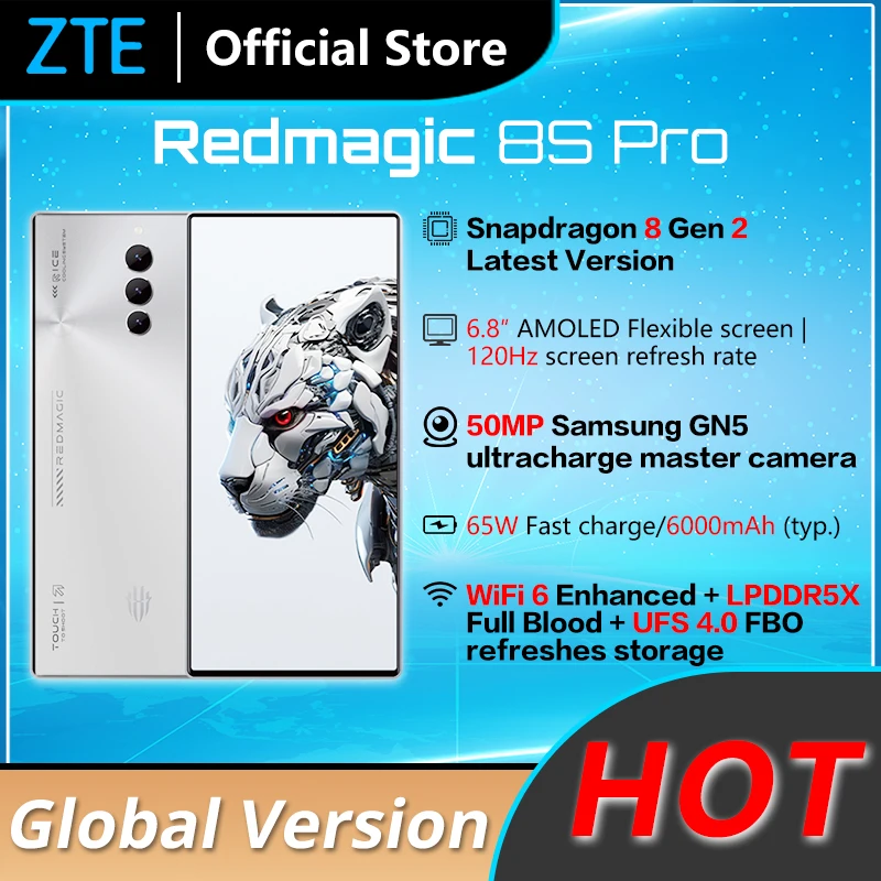 

Global Version Nubia Redmagic 8s Pro 5G 6.8'' 120Hz AMOLED Latest Version Snapdragon 8 Gen 2 Octa Core 65W fast charge 6000mAh