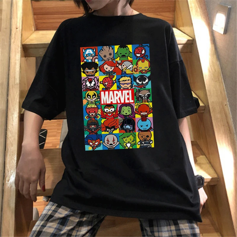 Camiseta de Hulk Marvel para camisetas de manga corta con estampado de dibujos animados de Ironman, Superhéroes, blancas sueltas para mujer| - AliExpress