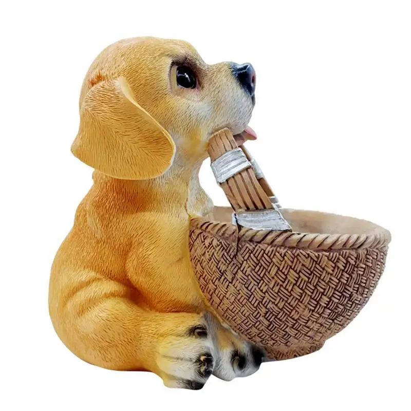 

Dog Figurine Storage Basket Resin Bulldog Desk Storage Tray Statue Resin Sitting Dog Holding Basket Sculpture Ornament For