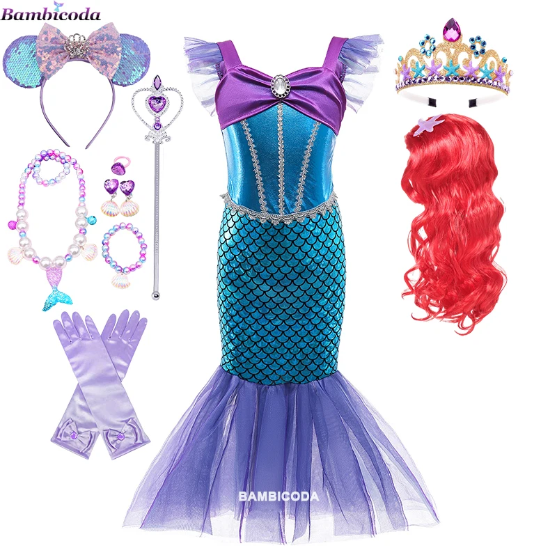 

Little Mermaid Ariel Girls Princess Dress for Birthday Carnival Cosplay Kids Mermaid Tail Costume Children Fancy Party Clothes