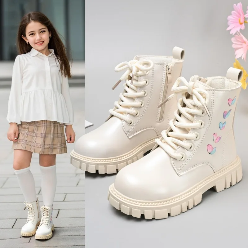 Kids Leather Boots Korean Style Versatile Children Short Boots Fashion Side Zipper 2025 Autumn New Girls Princess Boots Soft