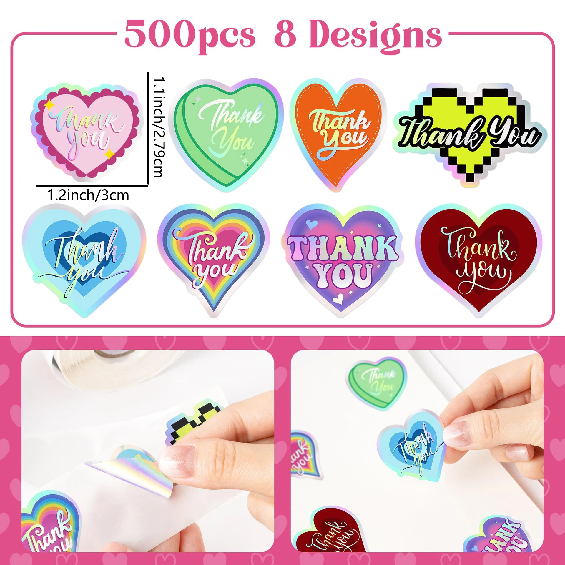 100-500pcs 하트 모양의 감사 스티커 생일 웨딩 파티 선물 포장 라벨 스크랩북 편지지 스티커