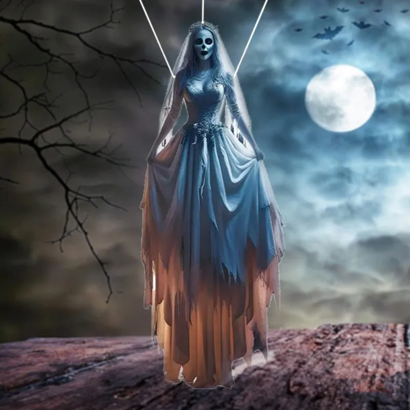 2D Halloween horror skull bride background cloth Halloween horror atmosphere haunted house indoor and outdoor decoration supplie 1