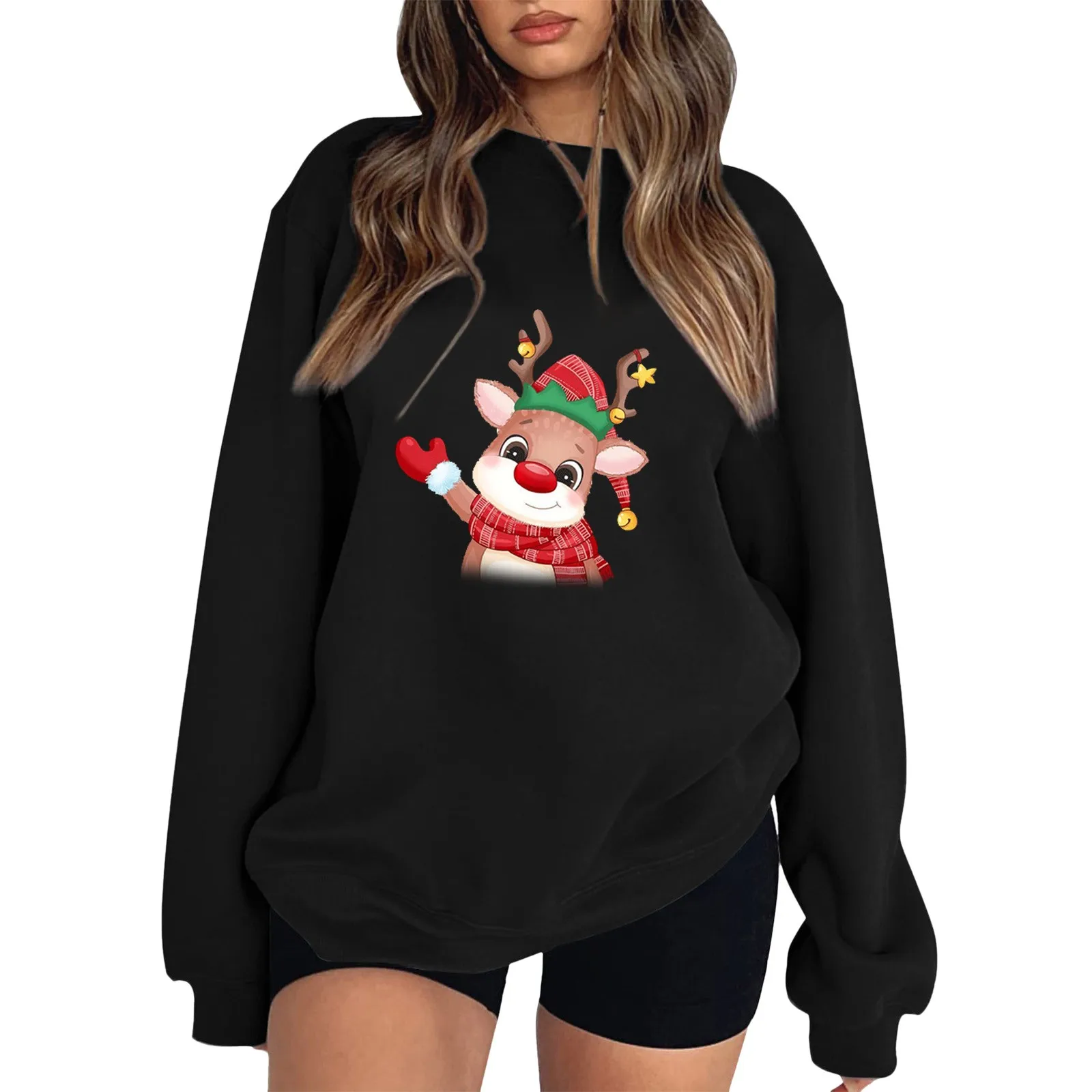 

Свободный свитшот с рождественским принтом, Осенний пуловер с круглым вырезом и длинными рукавами, безрукавка, верхняя одежда большого размера Y2K, зимние тканевые топы, 2023