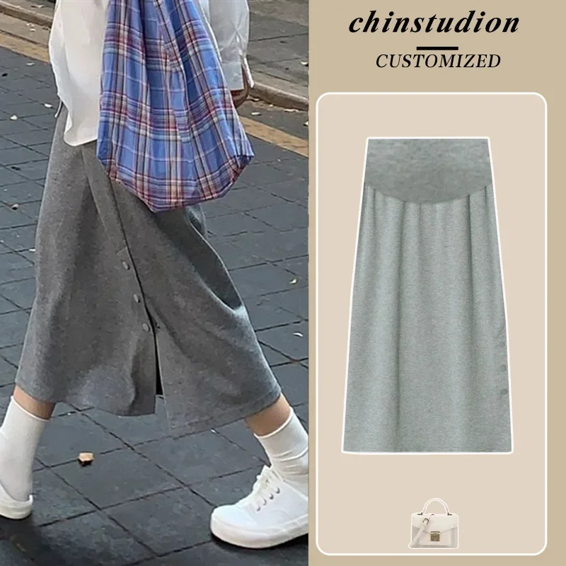 Spring New Design Loose Maternity Skirt Midi Length Side Split Comfortable Maternity Half Skirt for Pregnant Women