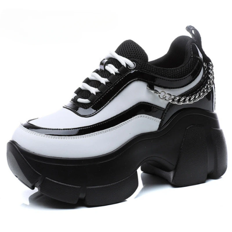 

10cm Genuine Lesther Metal Decoration Ankle Boot Platform Wedge Women Casual Autumn Super High Hidden Heel Sneakers Shoes