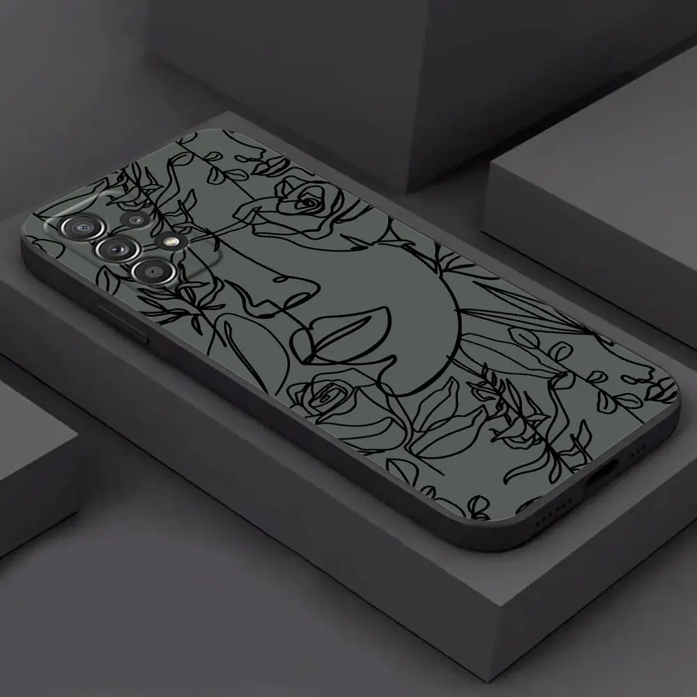Elegant Line Art Face with Flower Design Soft Phone Case Cover